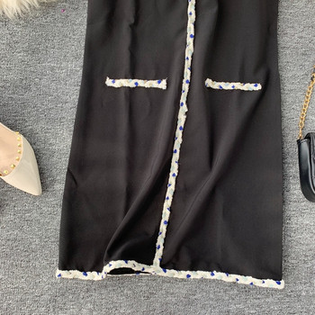 Rochie elegantă de damă, cu decolteu O, în negru și gri