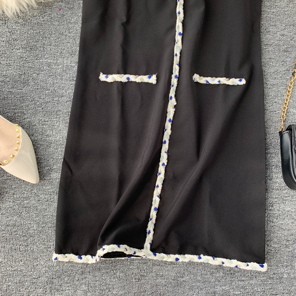 Rochie elegantă de damă, cu decolteu O, în negru și gri