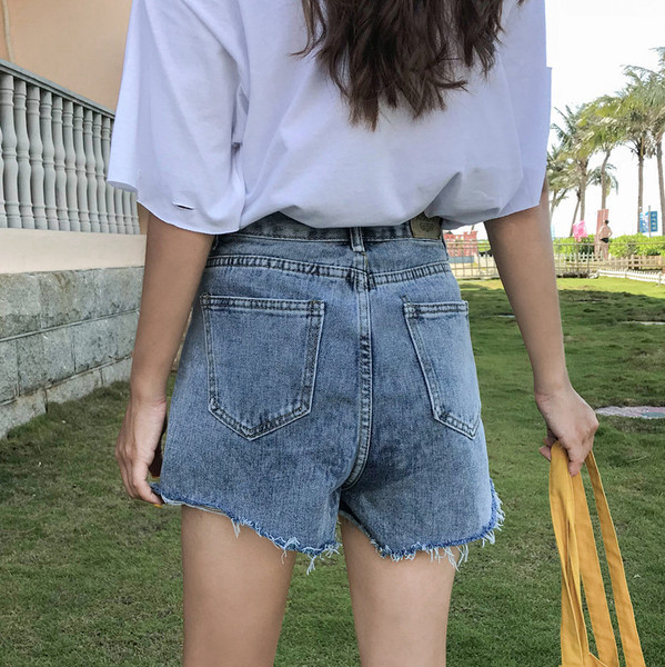 Blugi scurti moderni cu talie inalta si fermoar