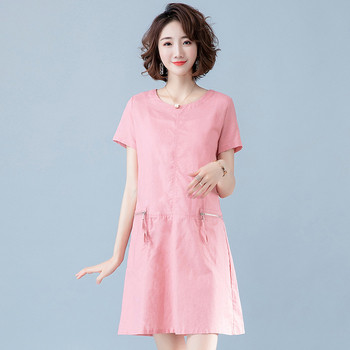 Модерна дамска рокля с къс ръкав и джобове в няколко цвята