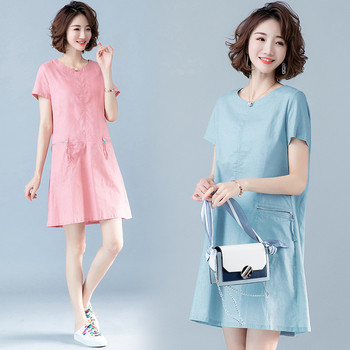 Модерна дамска рокля с къс ръкав и джобове в няколко цвята