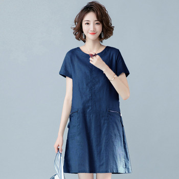 Модерна дамска рокля с къс ръкав и джобове в няколко цвята