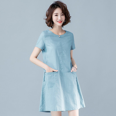 Модерна дамска рокля с къс ръкав и джобове в няколко цвята