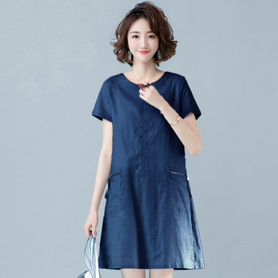 Модерна дамска рокля с къс ръкав и джобове в няколко цвята