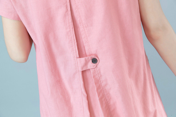 Модерна дамска рокля с къс ръкав и джобове в няколко цвята