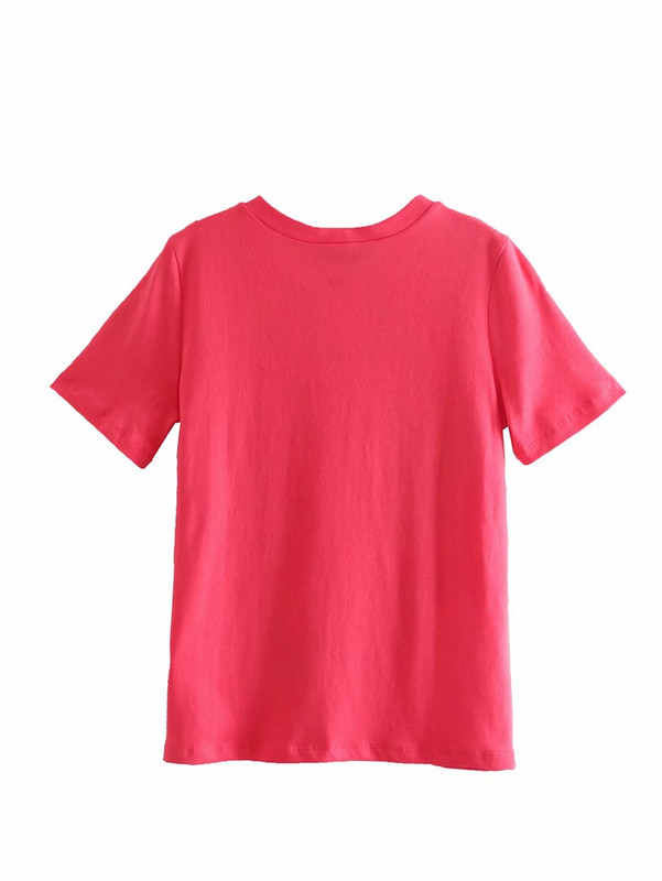 Tricou de dama roz cu maneca scurta si aplicatie