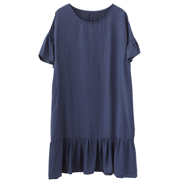 Rochie actuală de damă cu mâneci scurte în albastru și galben