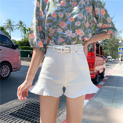 Blugi scurti casual cu centura si talie inalta