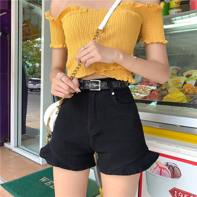 Blugi scurti casual cu centura si talie inalta