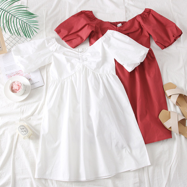 Rochie moderna de dama cu decolteu in V in rosu si alb