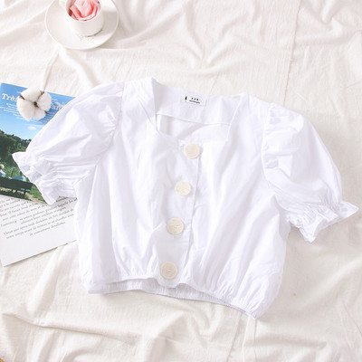 Bluză de damă modernă cu nasturi în alb, verde și maro