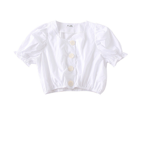 Bluză de damă modernă cu nasturi în alb, verde și maro