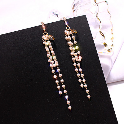 Cercei eleganti de dama cu perle si pietre