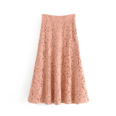Fusta de dama lunga din dantela in roz