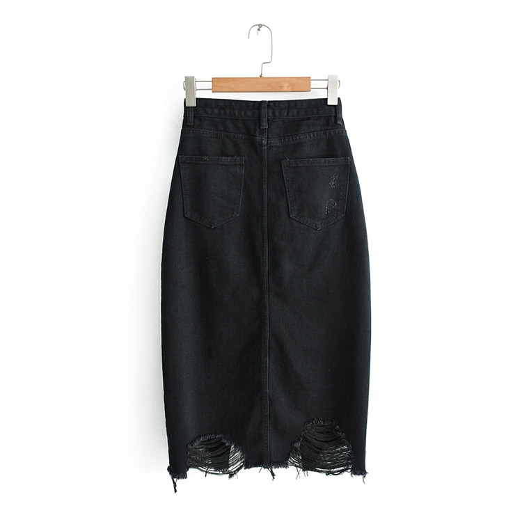 Fusta de dama din denim cu fanta si motive rupte