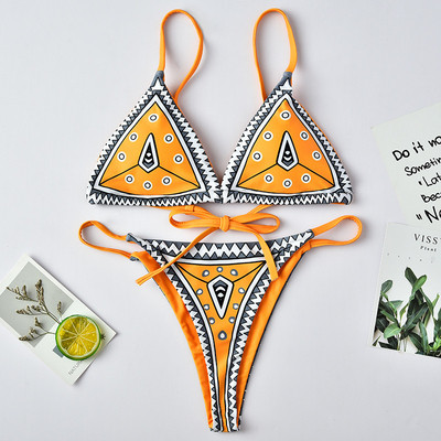 Γυναικείο μαγιό με τριγωνικό πάνω μέρος  σε πράσινο και κίτρινο χρώμα