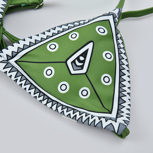 Γυναικείο μαγιό με τριγωνικό πάνω μέρος  σε πράσινο και κίτρινο χρώμα