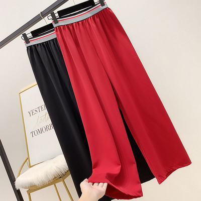 Дамски панталон с ластик в черен и червен цвят