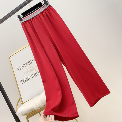 Дамски панталон с ластик в черен и червен цвят