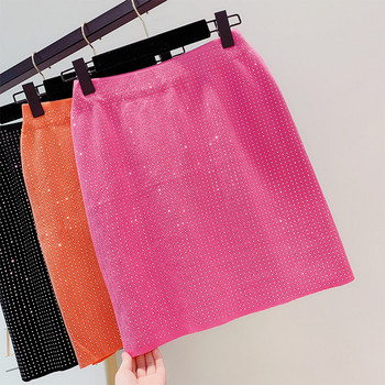 Fusta de dama cu talie inalta si pietre in mai multe culori