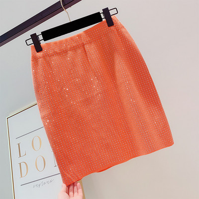 Fusta de dama cu talie inalta si pietre in mai multe culori