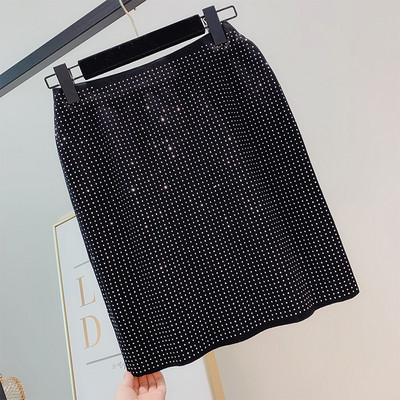 Fusta de dama cu talie inalta si pietre in mai multe culori