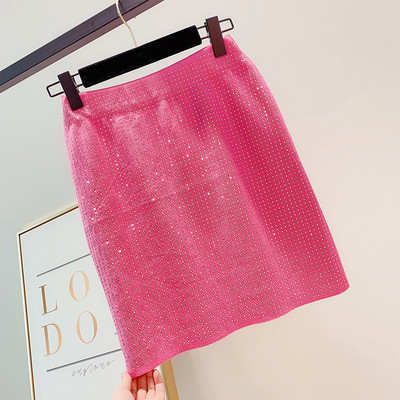 Fusta de dama cu talie inalta si pietre in mai multe culori