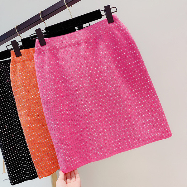 Fusta de dama cu talie inalta si pietre in mai multe culori