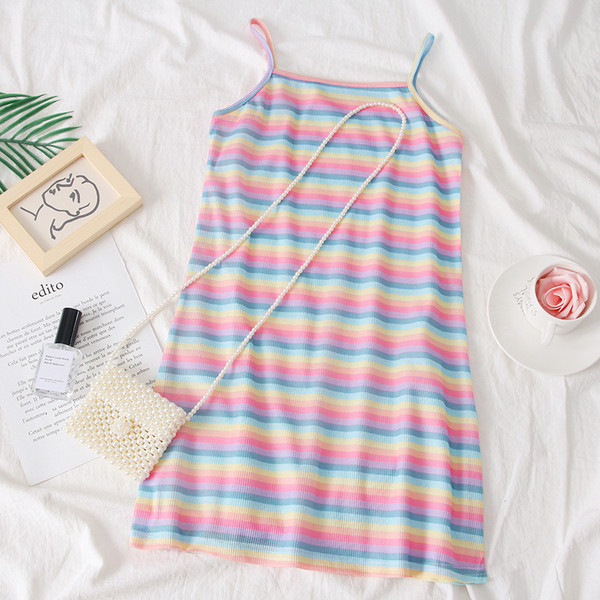 Rochie casual de dama in dungi, cu bretele