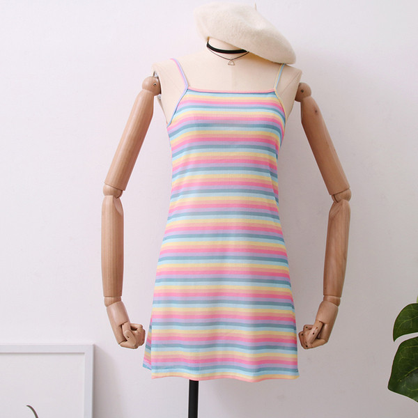 Rochie casual de dama in dungi, cu bretele