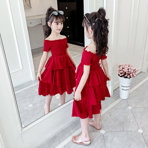 Rochie moderna pentru copii lunga pentru fete in rosu