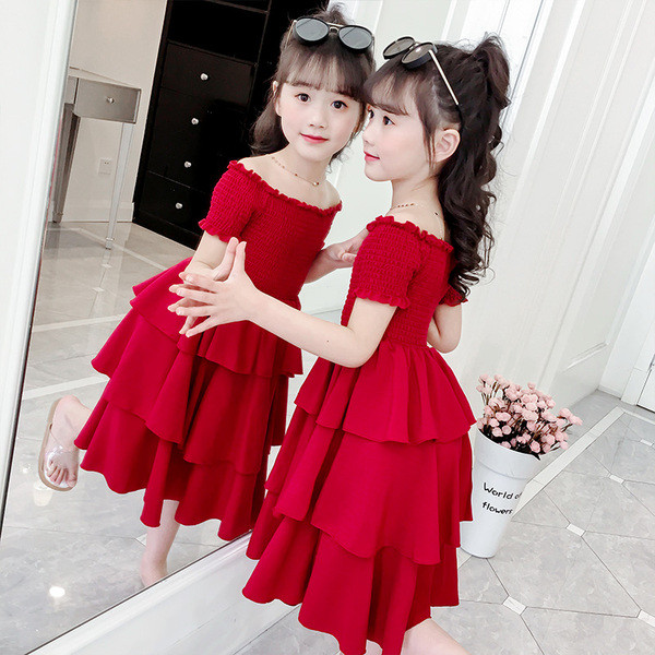 Rochie moderna pentru copii lunga pentru fete in rosu