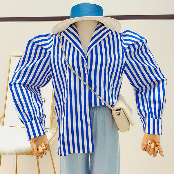 Cămașă de damă modernă în dungi, cu mâneci lungi