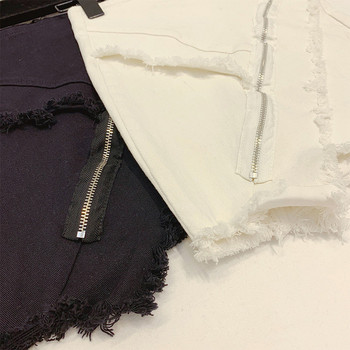 Fusta de dama din denim cu fermoar alb si negru