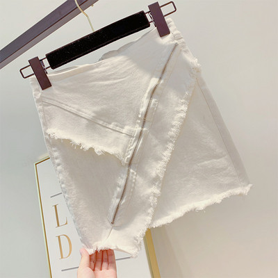 Fusta de dama din denim cu fermoar alb si negru