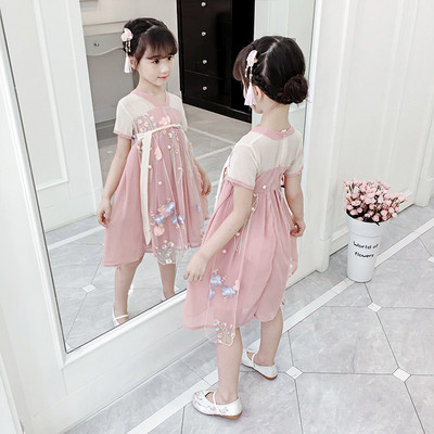 Rochie de copii actuală pentru fete în două culori cu mâneci scurte și motiv floral