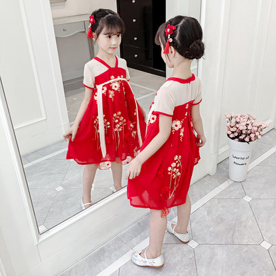 Rochie de copii actuală pentru fete în două culori cu mâneci scurte și motiv floral