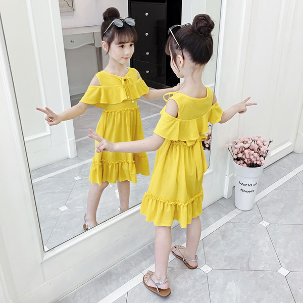 Rochie eleganta pentru copii in negru si galben - model croiat