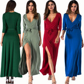 Rochie de dama cu decolteu in V si legaturi in talie in mai multe culori