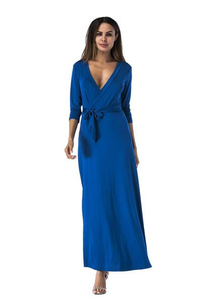 Rochie de dama cu decolteu in V si legaturi in talie in mai multe culori