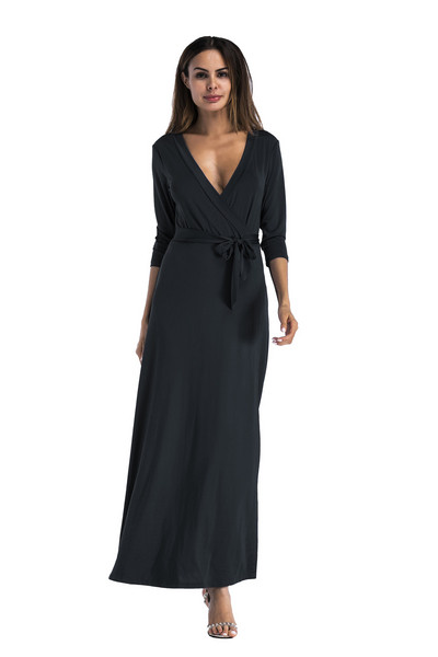 Rochie de dama cu decolteu in V si legaturi in talie in mai multe culori