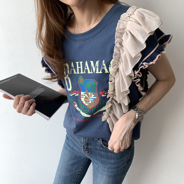 Tricou de dama modern cu aplicare de culoare in doua culori