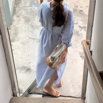 Női csíkos ruha hosszú ujjal - széles modell