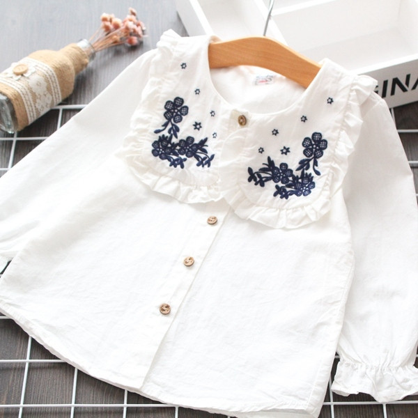 Cămașă pentru copii elegantă pentru fete cu broderie în alb