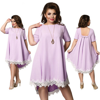 Стилна дамска рокля цвят с дантела - големи размери до 6XL