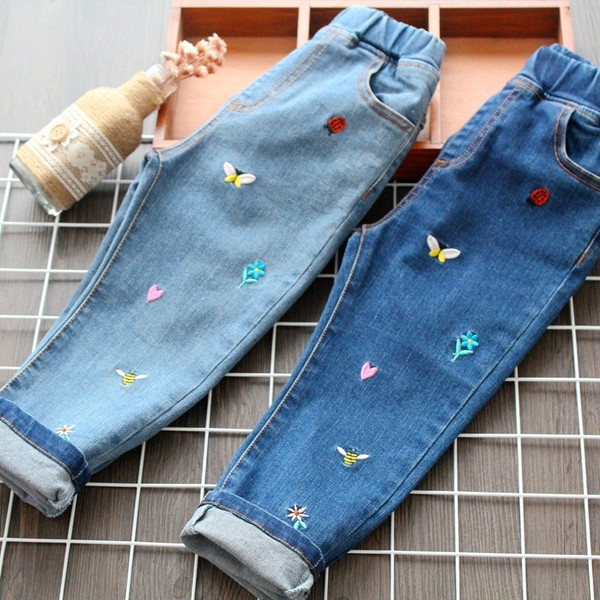 Blugi copii moderni pentru fete cu broderie