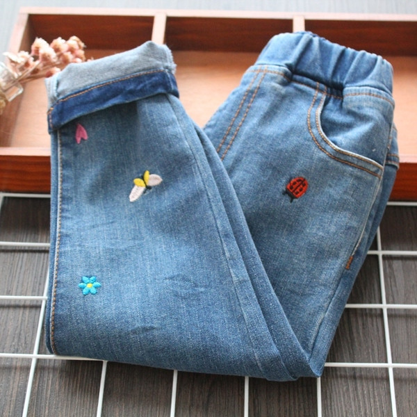 Blugi copii moderni pentru fete cu broderie