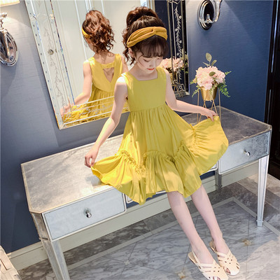 Rochie moderna pentru fete copii - model croiat in galben