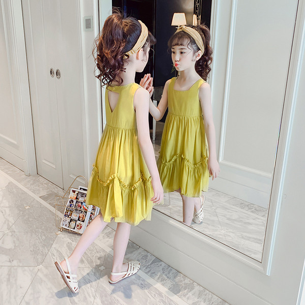 Rochie moderna pentru fete copii - model croiat in galben