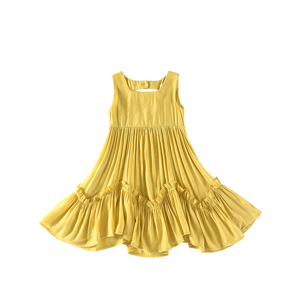 Rochie moderna pentru fete copii - model croiat in galben